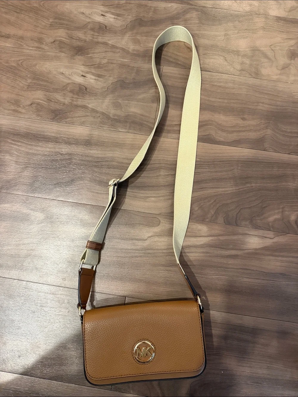 Michael Kors Brown Leather Crossbody with Cream Strap
